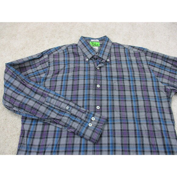 Peter Millar Shirt Mens Medium Black Purple Plaid Preppy Cotton Casual Button Up - Picture 3 of 8